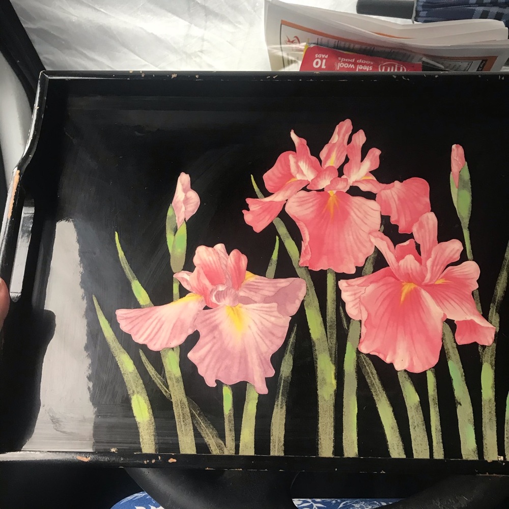 Nashco wood tole painted tray vintage.